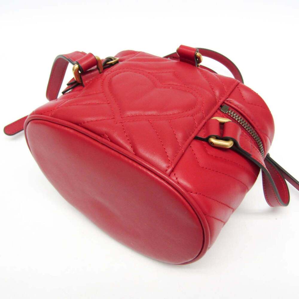 GUCCI Authentic Red Leather GG Marmont Backpack - Picture 4 of 12